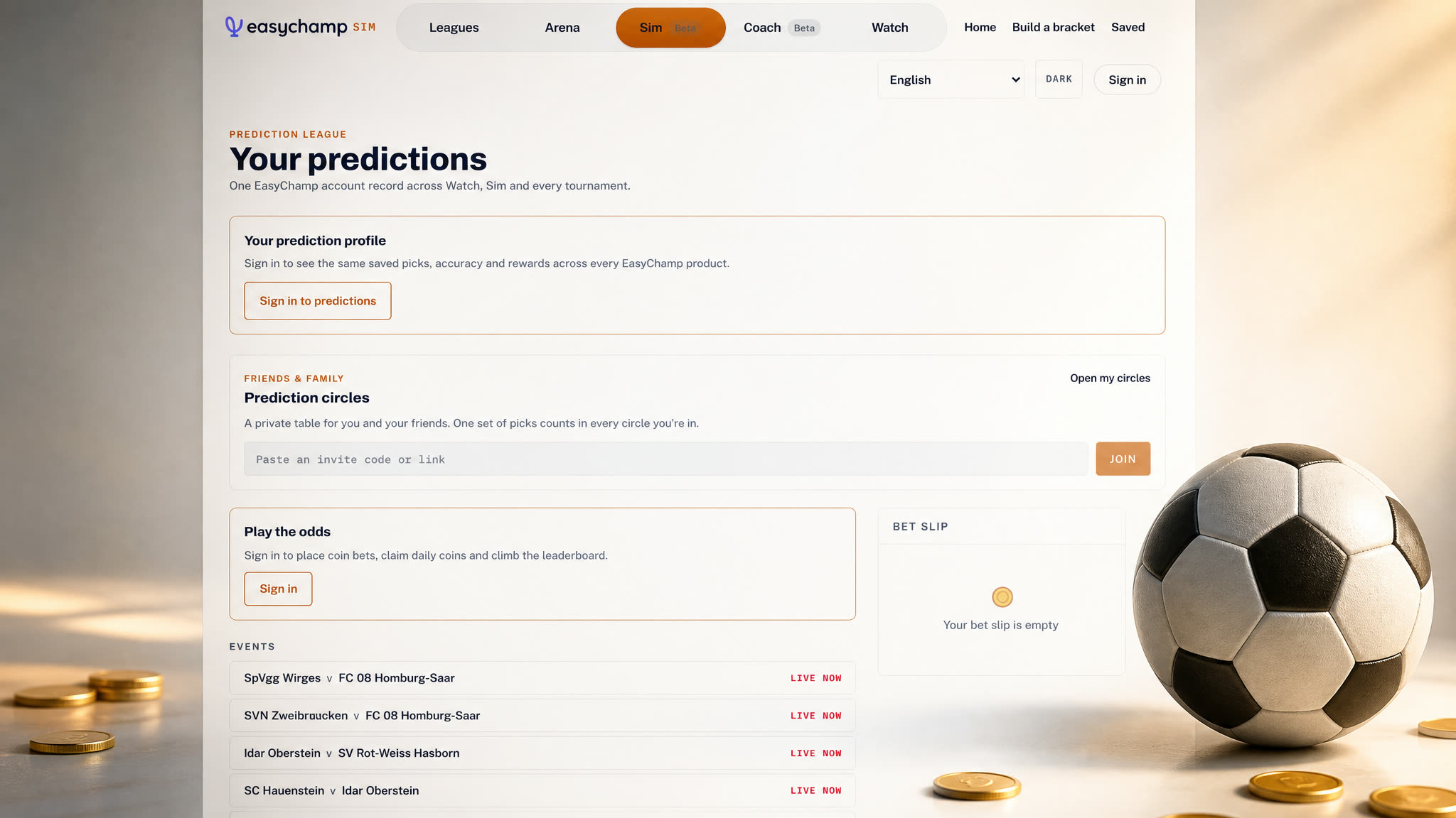 EasyCoins and a match-result pick card